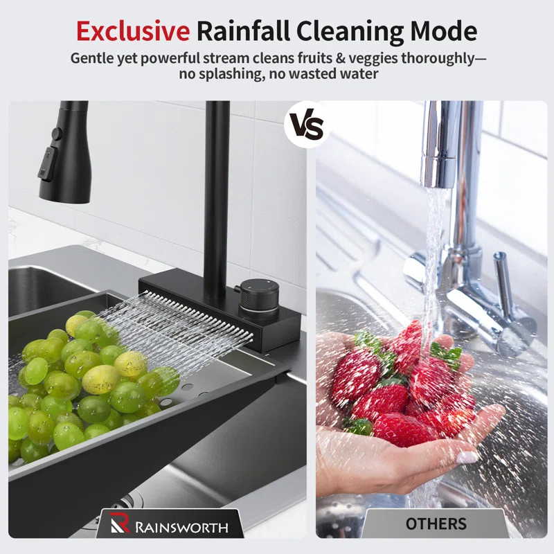 Rainsworth Black 3-Function Pull-Down Rain Kitchen Faucet DM11.07026