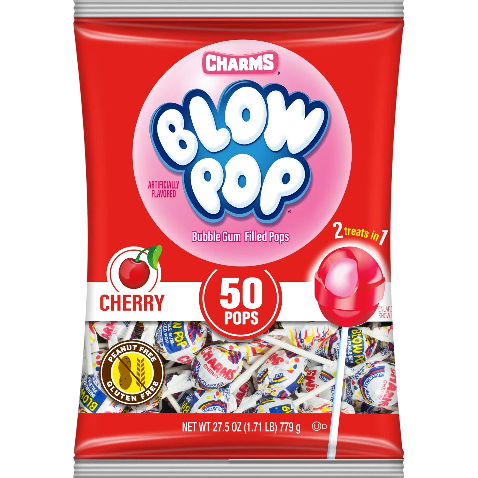 Charms Blow Pop Cherry Lollipops - 50 Individually Wrapped Candy