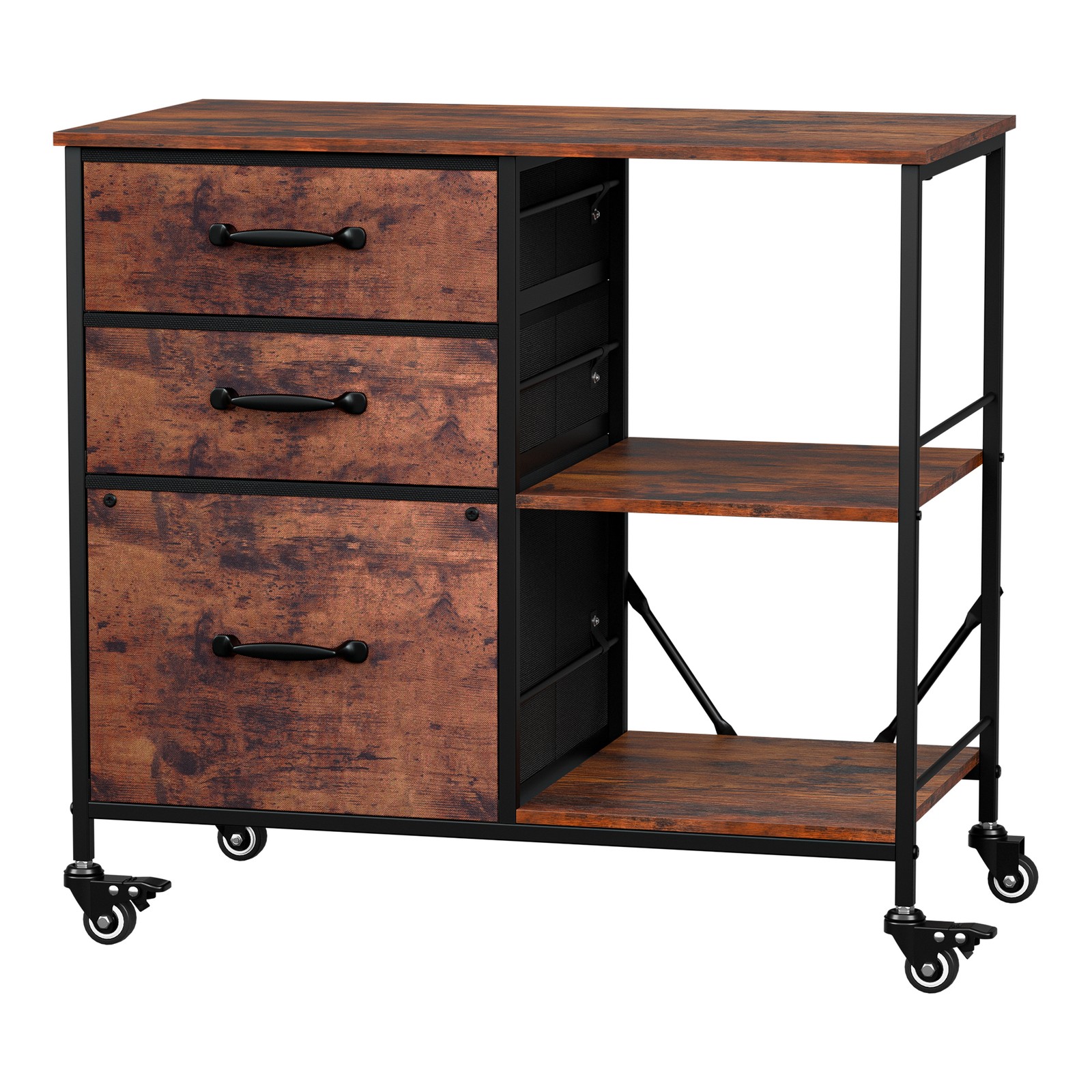 3 Drawer Mobile File Cabinet Rolling Printer Stand w/ Storage Shelf Rustic Brown