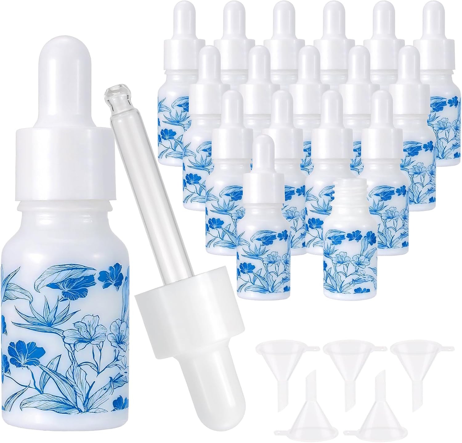18pack 10ml (1/3 Oz) Glass Dropper Vials with 5 Funnels, White Porcelain Ceramic