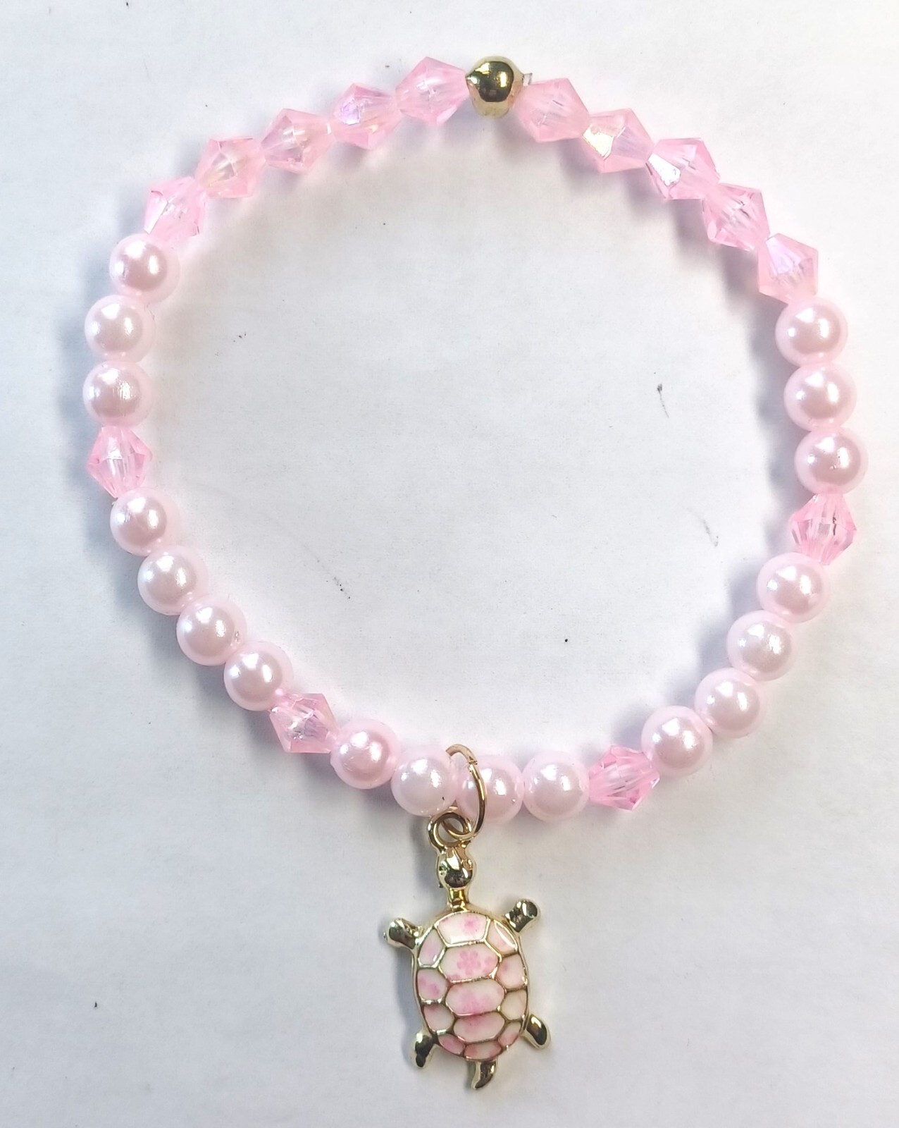 Pink Beaded Bracelet and Turtle Charm
