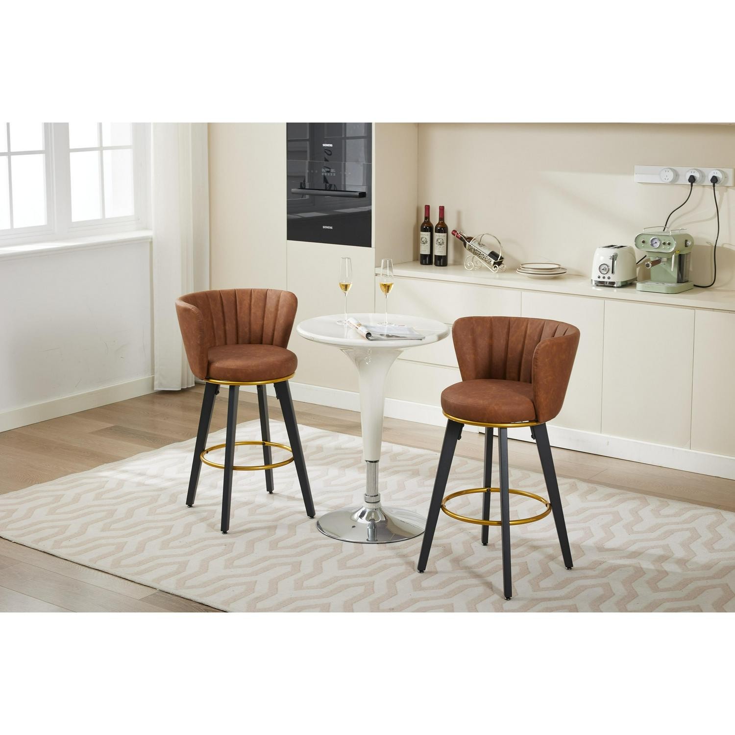 Ostweer Furniture Set Of 2 26 H 360 Swivel Upholstered Barstools - Beige