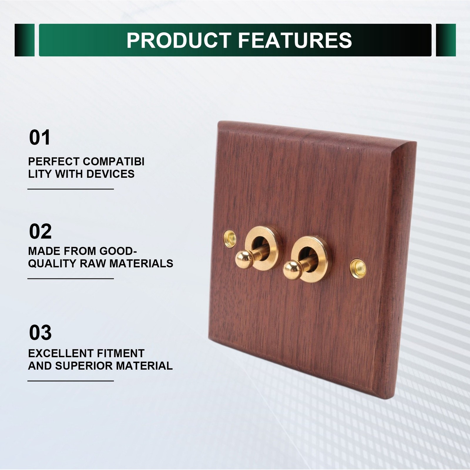 Retro American Industrial Light Socket, Solid Wood Brass Toggle Plate(27731