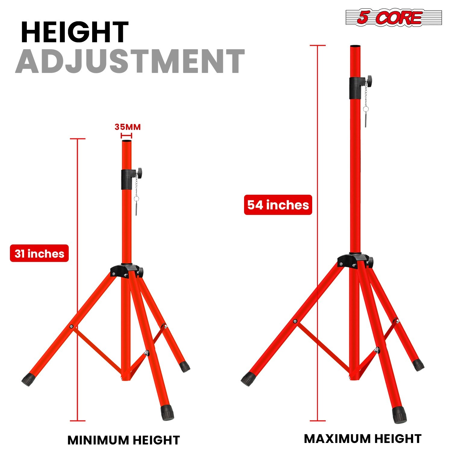 5Core Speaker Stand Pair Adjustable Tripod 54 Inch 132 lbs Capacity 35mm Mount