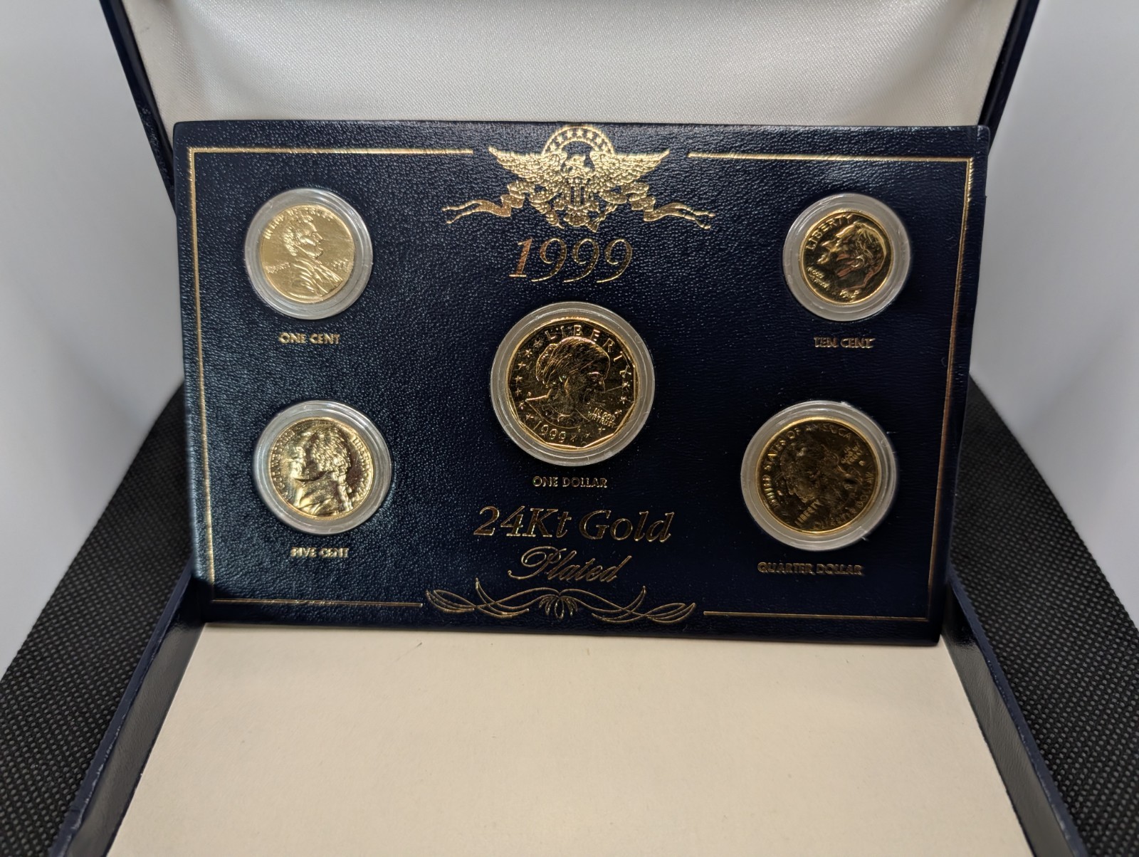 1999-P 24kt Gold Plated USA COIN SET Dollar, Quarter, Dime, Nickel, Penny