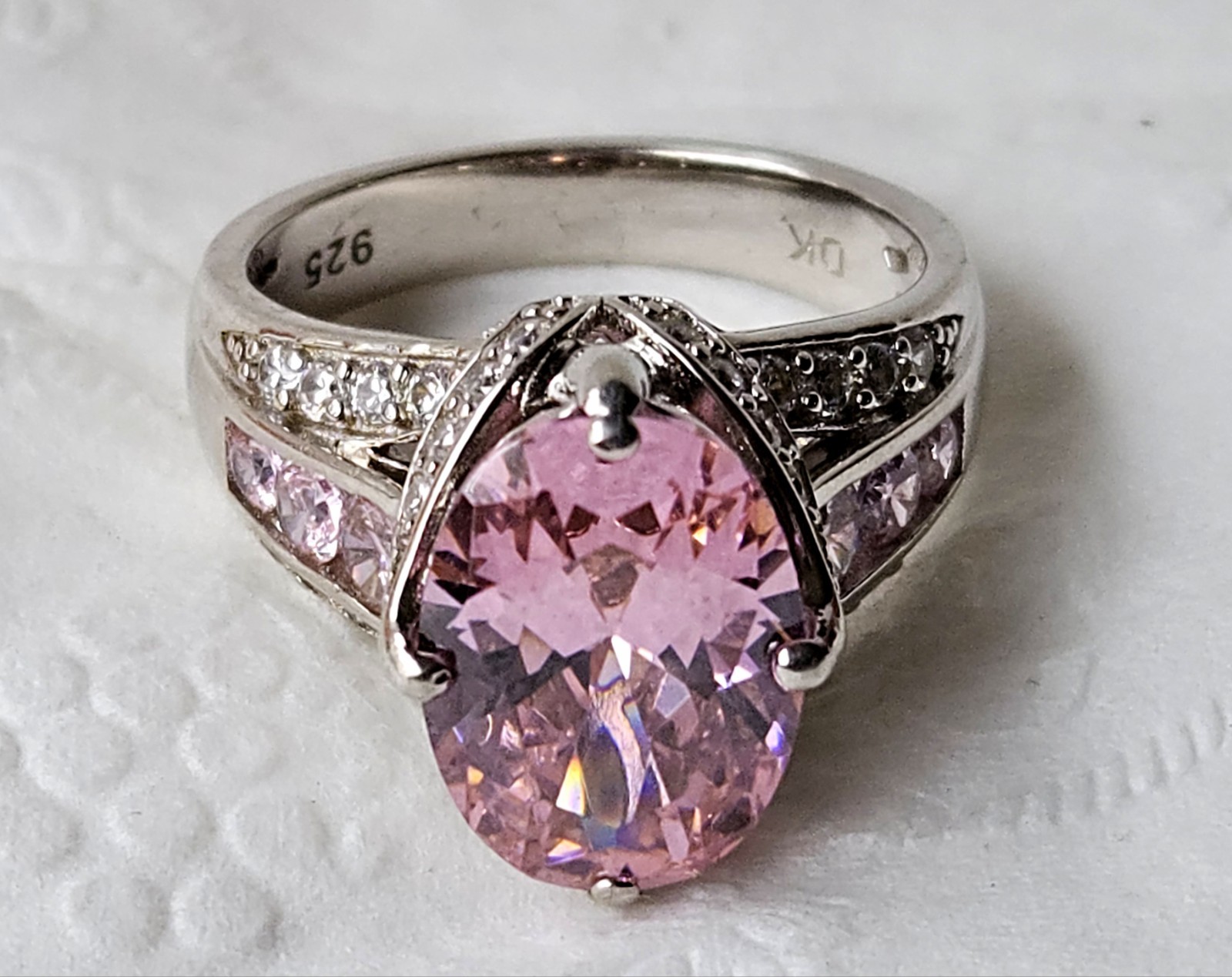 Designer DK Stamped 925 Sterling Silver PINK CZ?  Cocktail Ring Sz 9 MUST SEE!!