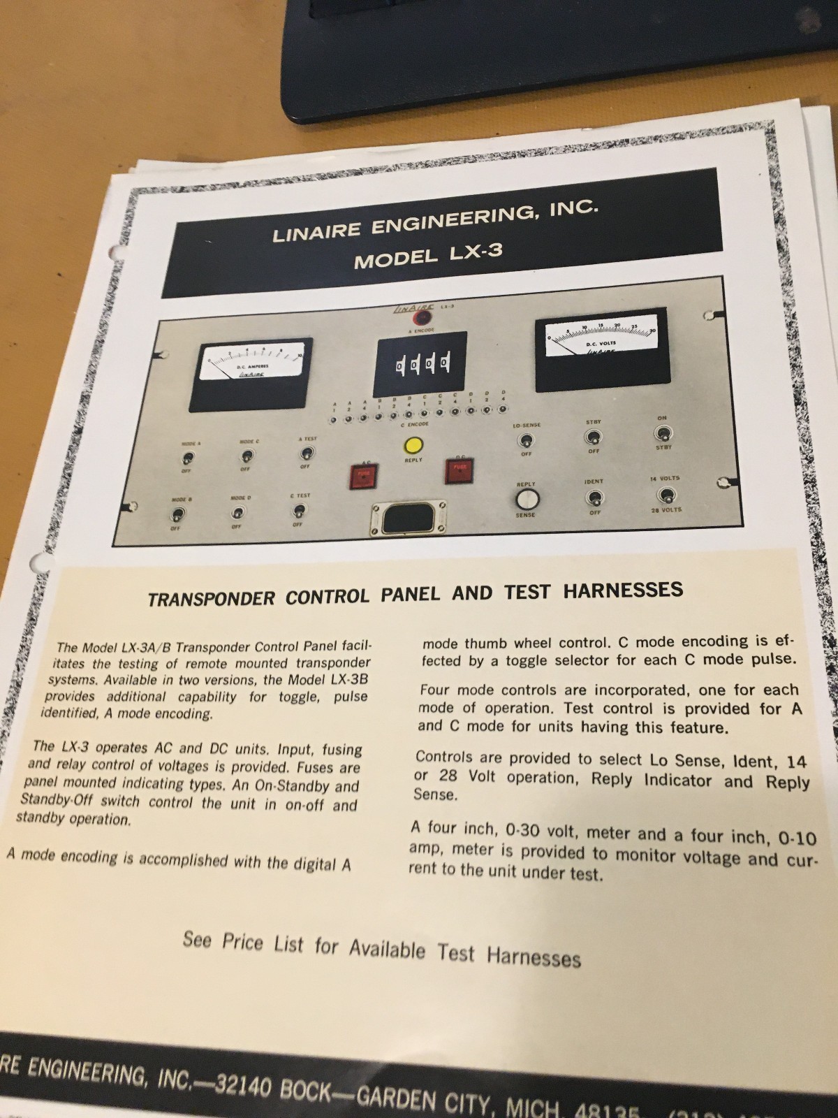 LinAire Transponder Panel LX-3/A/B Install, Operation,  Service & Parts Manual