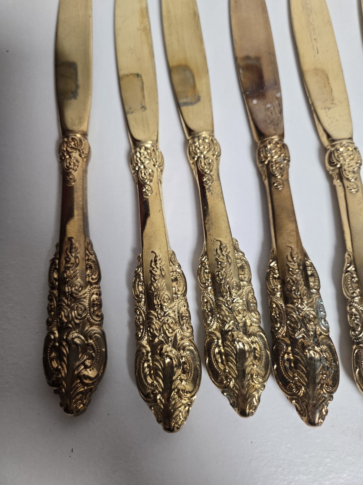 Set Of 6 Godinger Baroque Knives Gold Antique Vintage