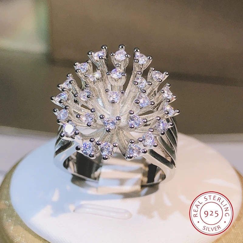 Cocktail Ring 925 Sterling Silver Dandelion Pave Simulated Zircon Womens Jewelry