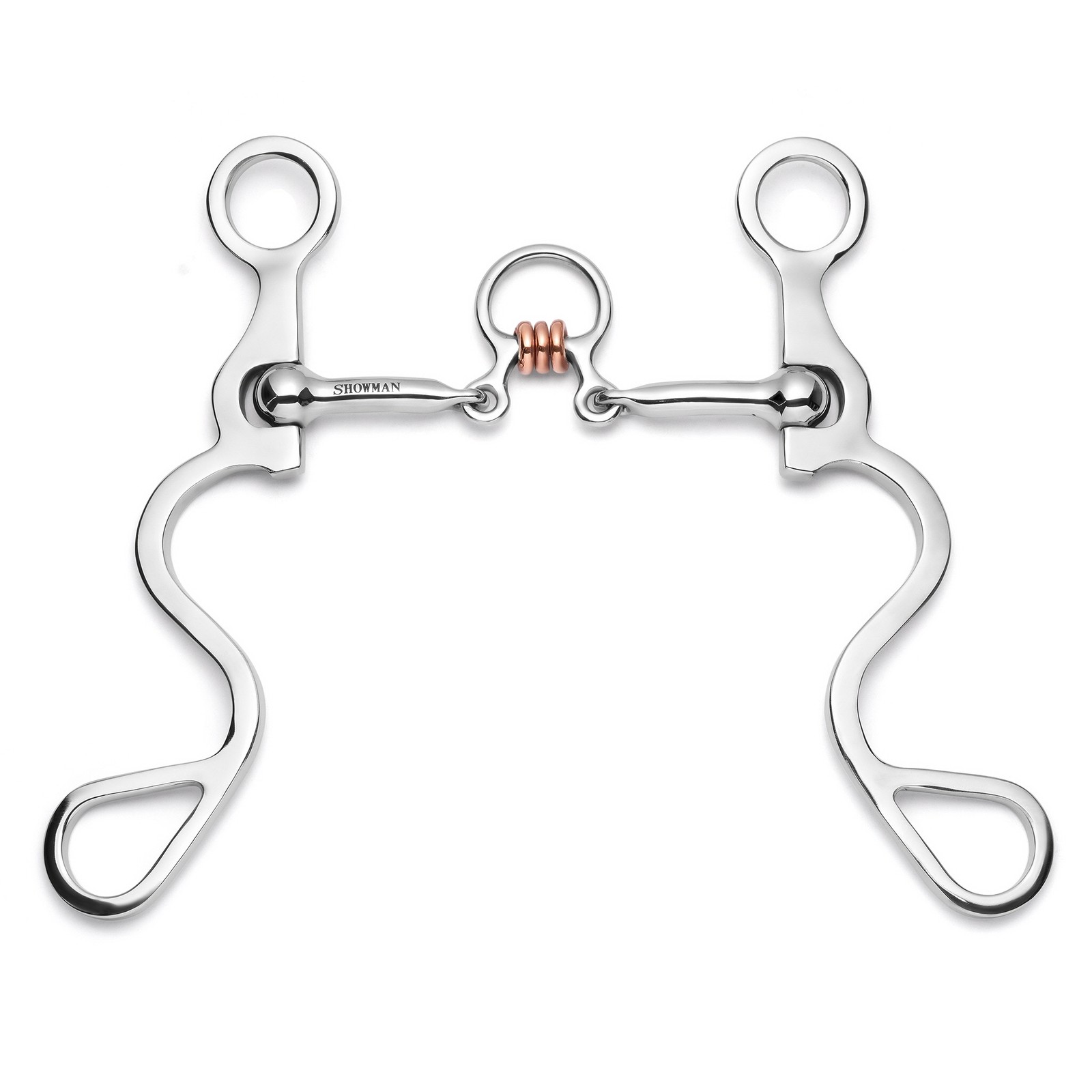 Showman Long S Shank Bit w/ Three Piece Jointed Copper Rollers