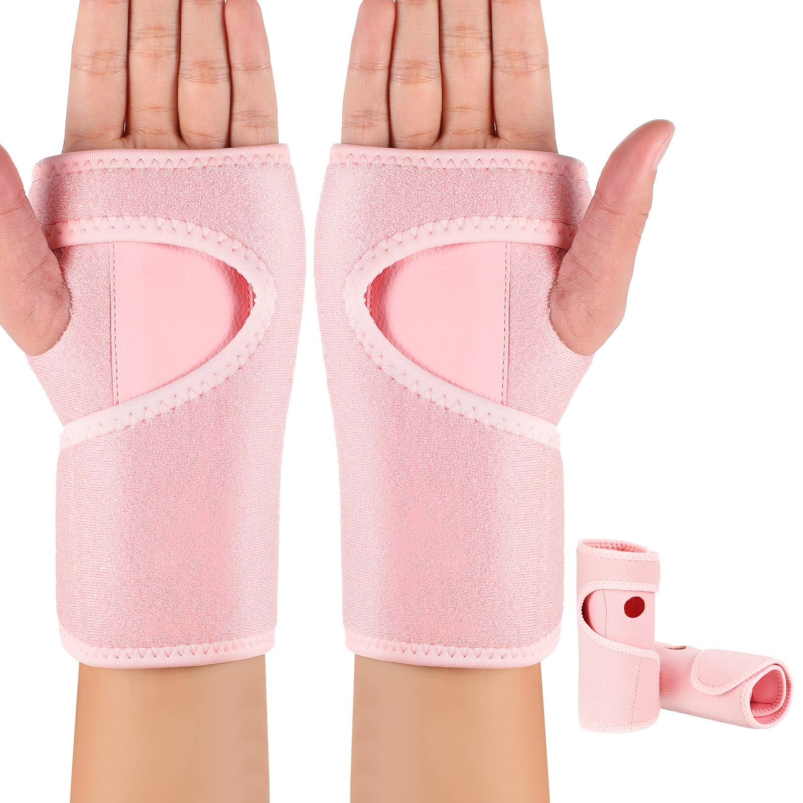 Zomiboo 2 Pieces Carpal Tunnel Wrist Braces for Night Classic Style, Pink