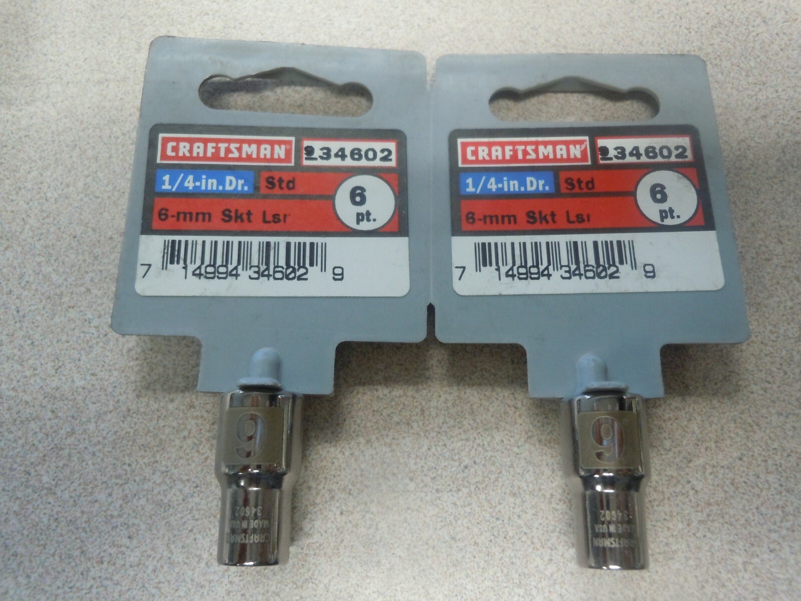 Lot of 2 NEW! CRAFTSMAN 6mm Standard Socket 1/4" Drive 6-Point 34602