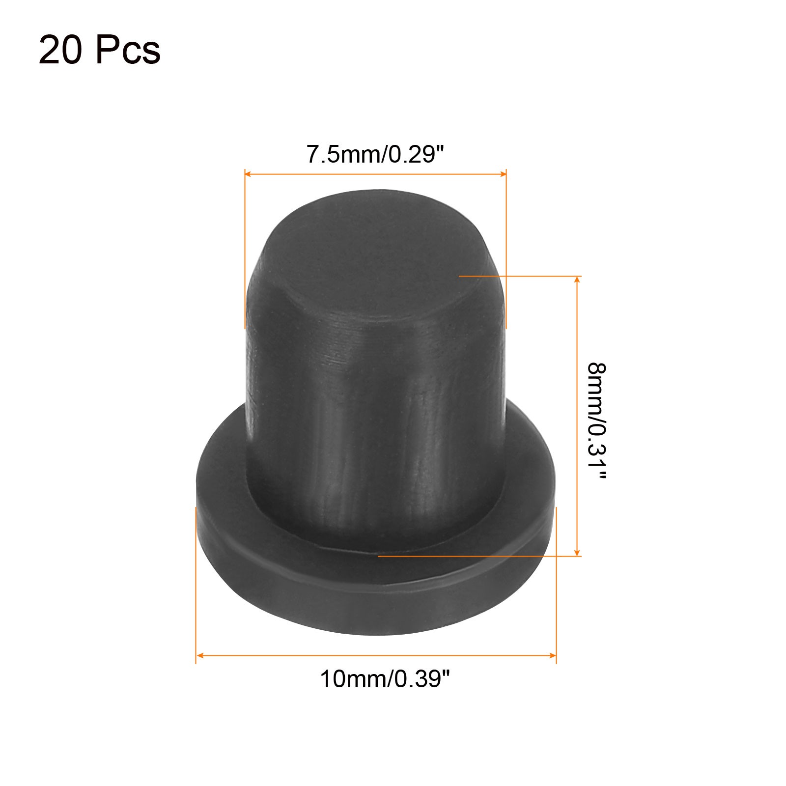 20 Pack High Temp Silicone Plug T Shaped Solid Silicon Stopper Black 10x8x7.5mm