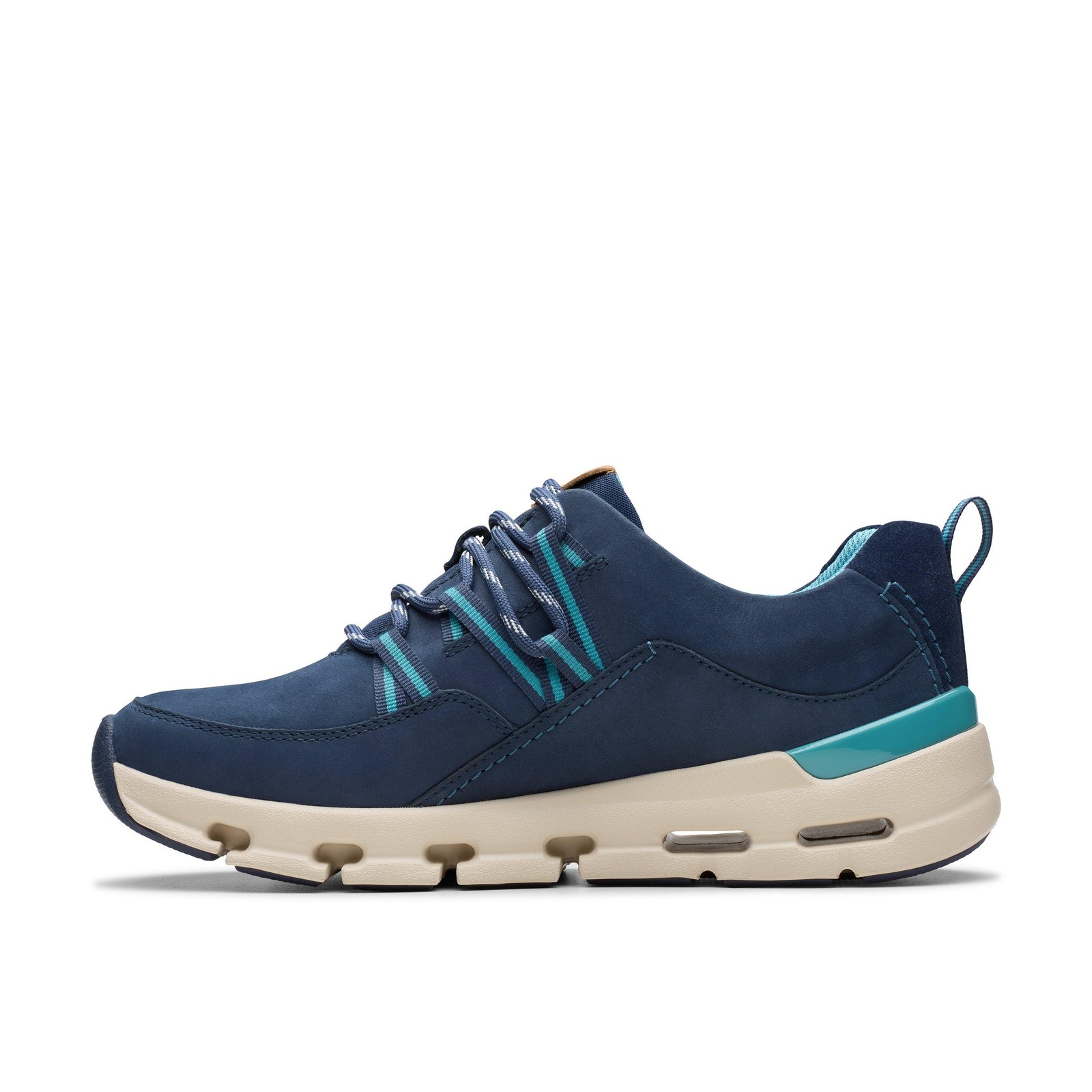 Clarks Womens NatureX Tie WP Blue Leather Active Sneakers Shoes