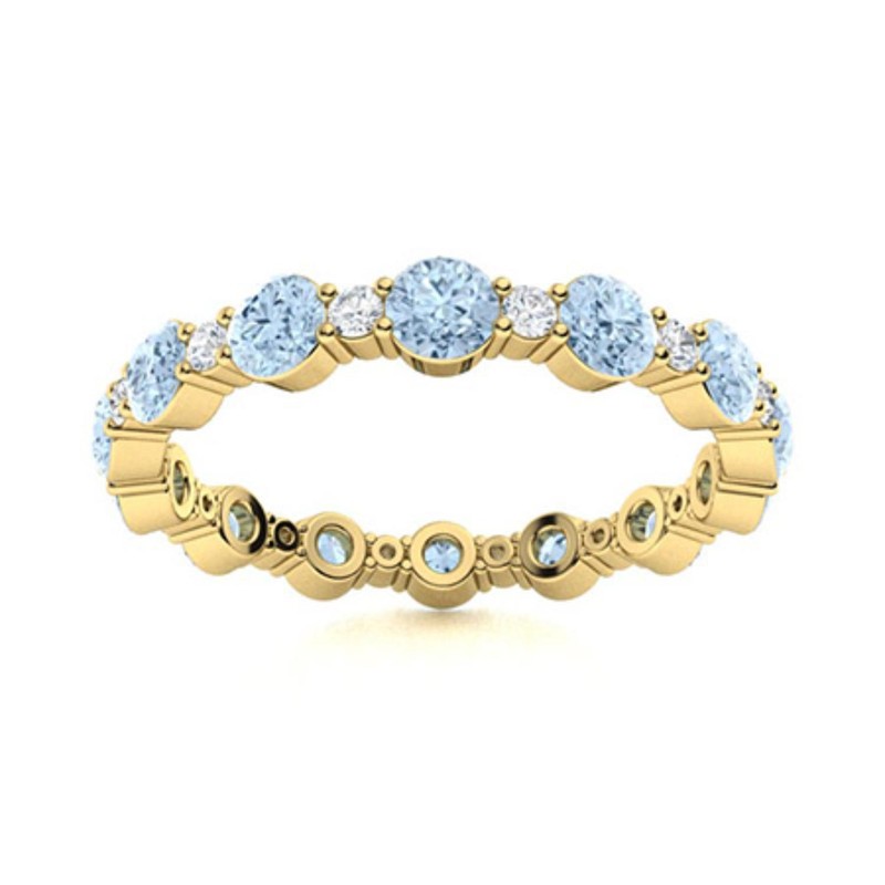 Sterling Silver Aquamarine Gemstone Full Eternity Womens Gift Ring Jewelry