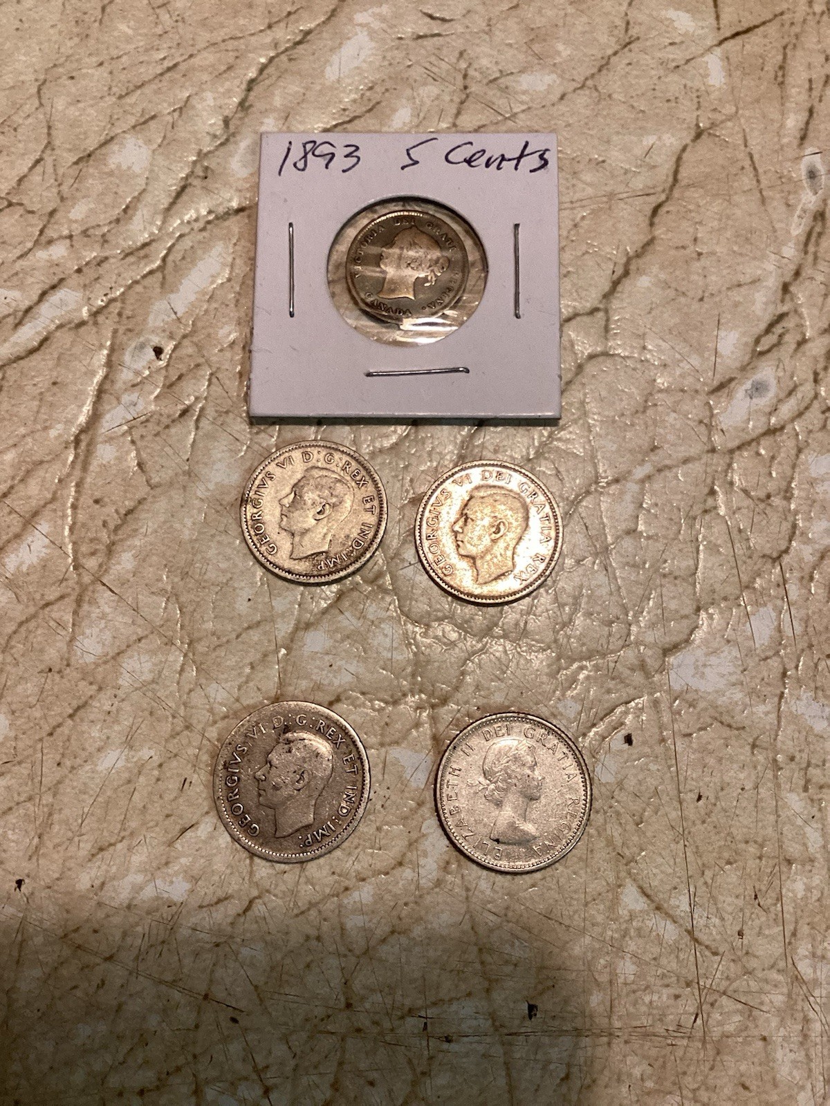 1893 CANADA 5 CENT TONED GOLD RED Silver &  4 10 Cent 9.3 Gram Silver 5 Coin Lot