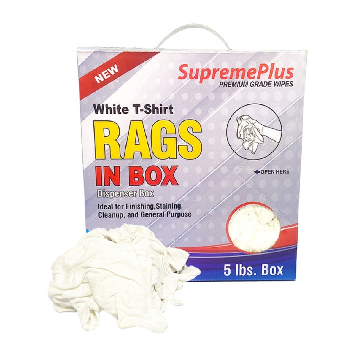 New White Knit T-Shirt Rags - 5 lbs. Compressed Box Multipurpose Cleaning Cloths