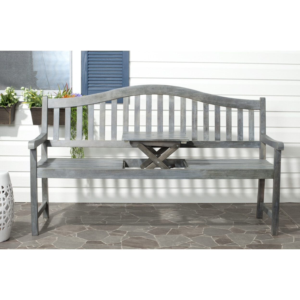 SAFAVIEH Outdoor Collection Mischa Bench | Ash Grey |