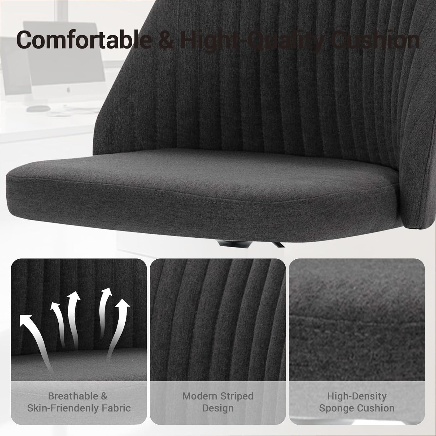 Armless Office Chair Cute Desk Chair Fabric Home Office Desk Chairs with Wheels