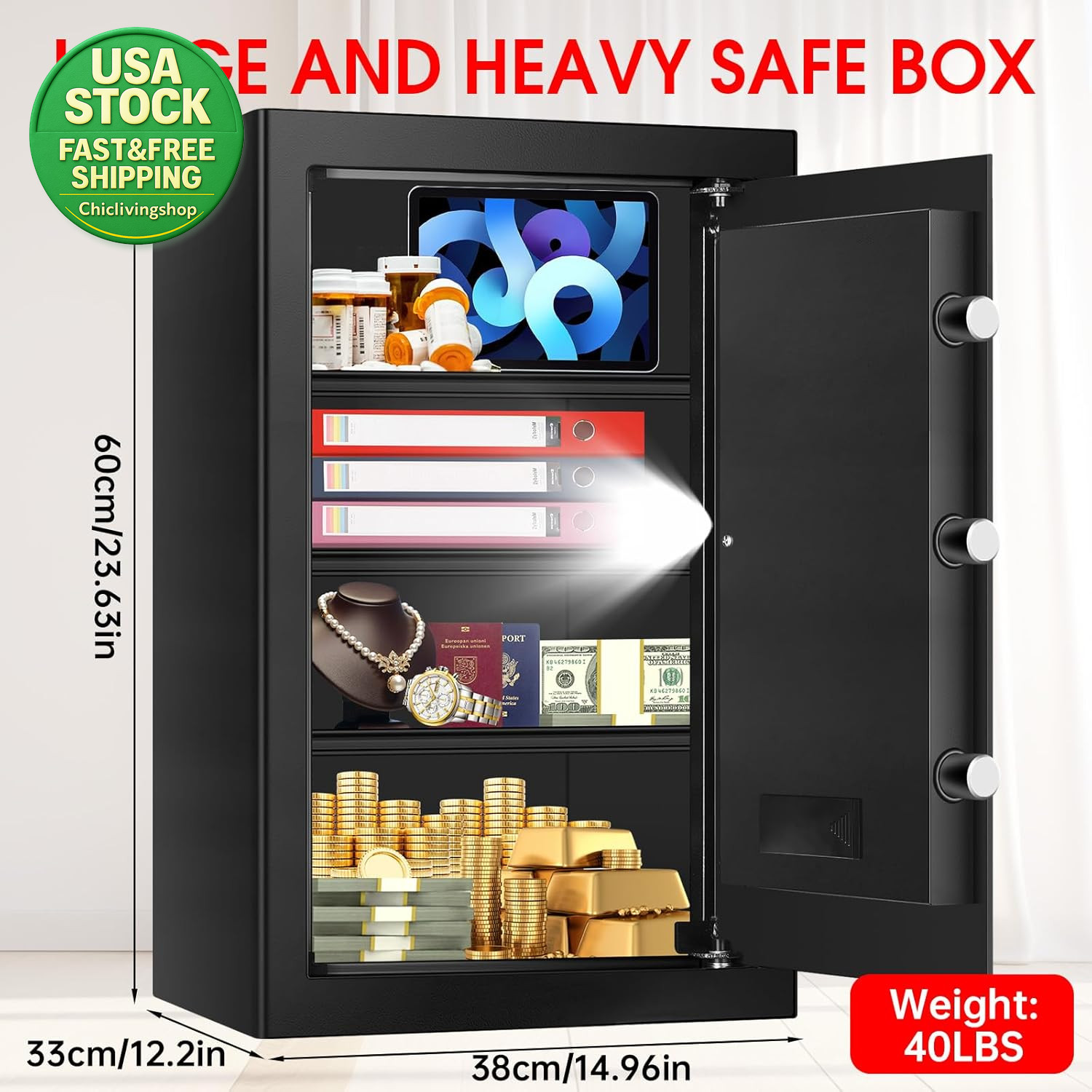 5.2 Cuft Fireproof Water Resistant Anti-Theft Digital Security Safe Box