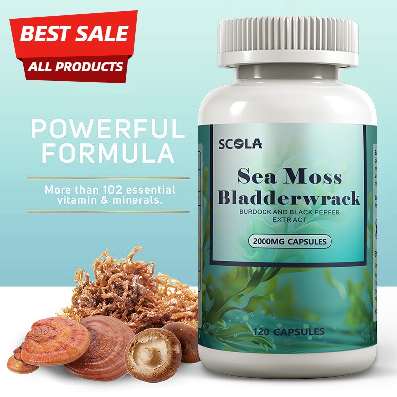 (120 PCS) Irish Sea Moss, Bladderwrack & Burdock, Thyroid, Immune Energy Support