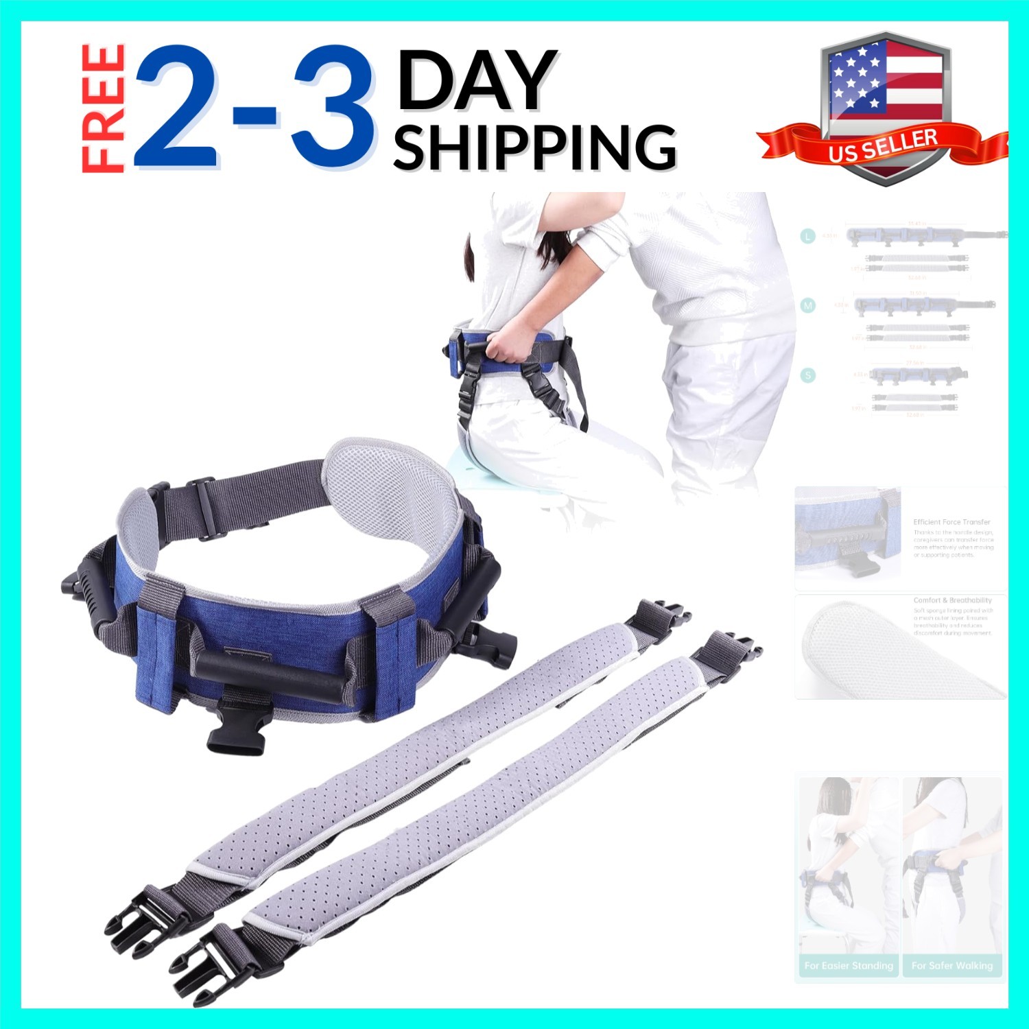 Gait Belt with 5-Pivot Handle - Lift Assist Technology Reduces Caregiver Stra...