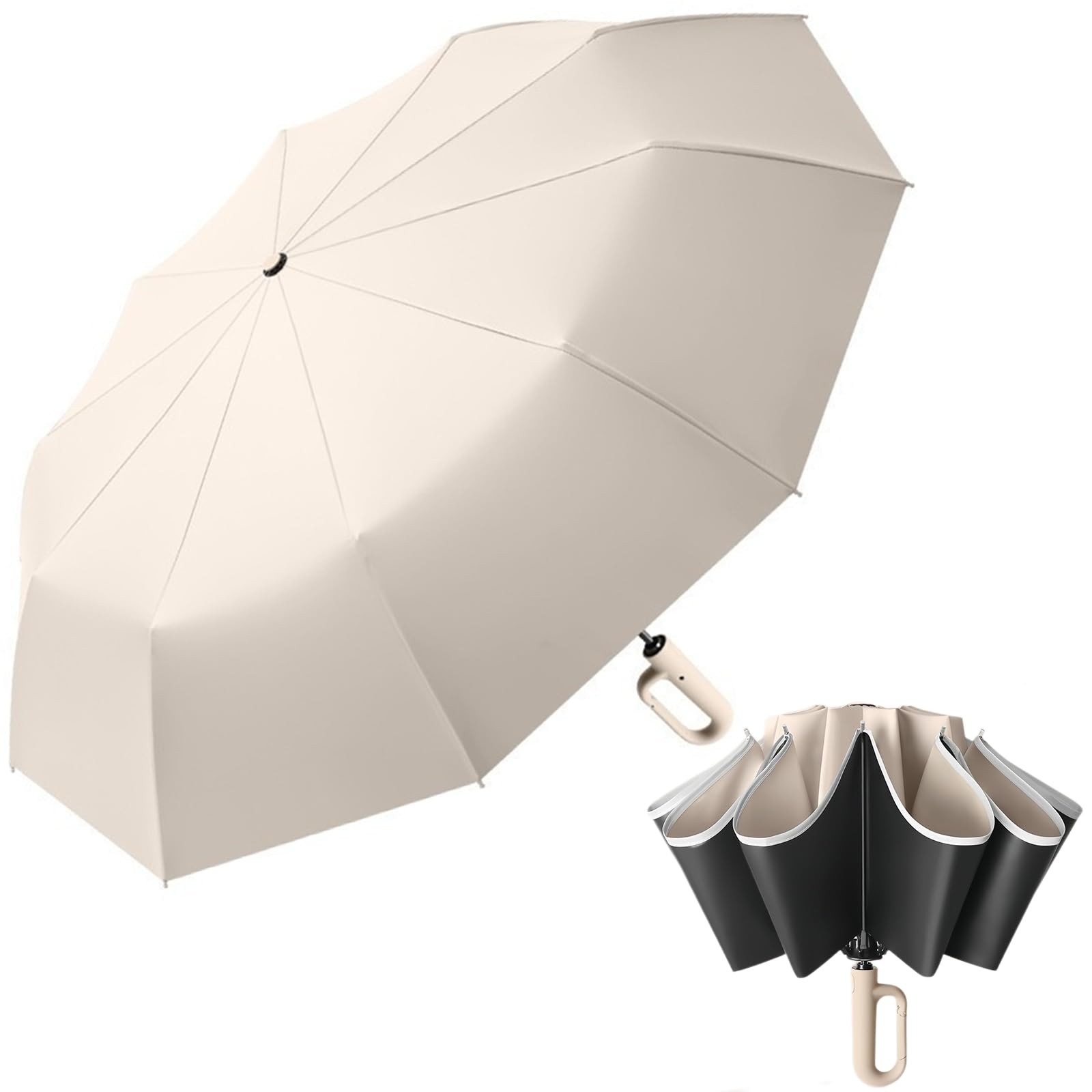 Hganxiu Small Umbrella for Travel Mini,Compact Small, beige