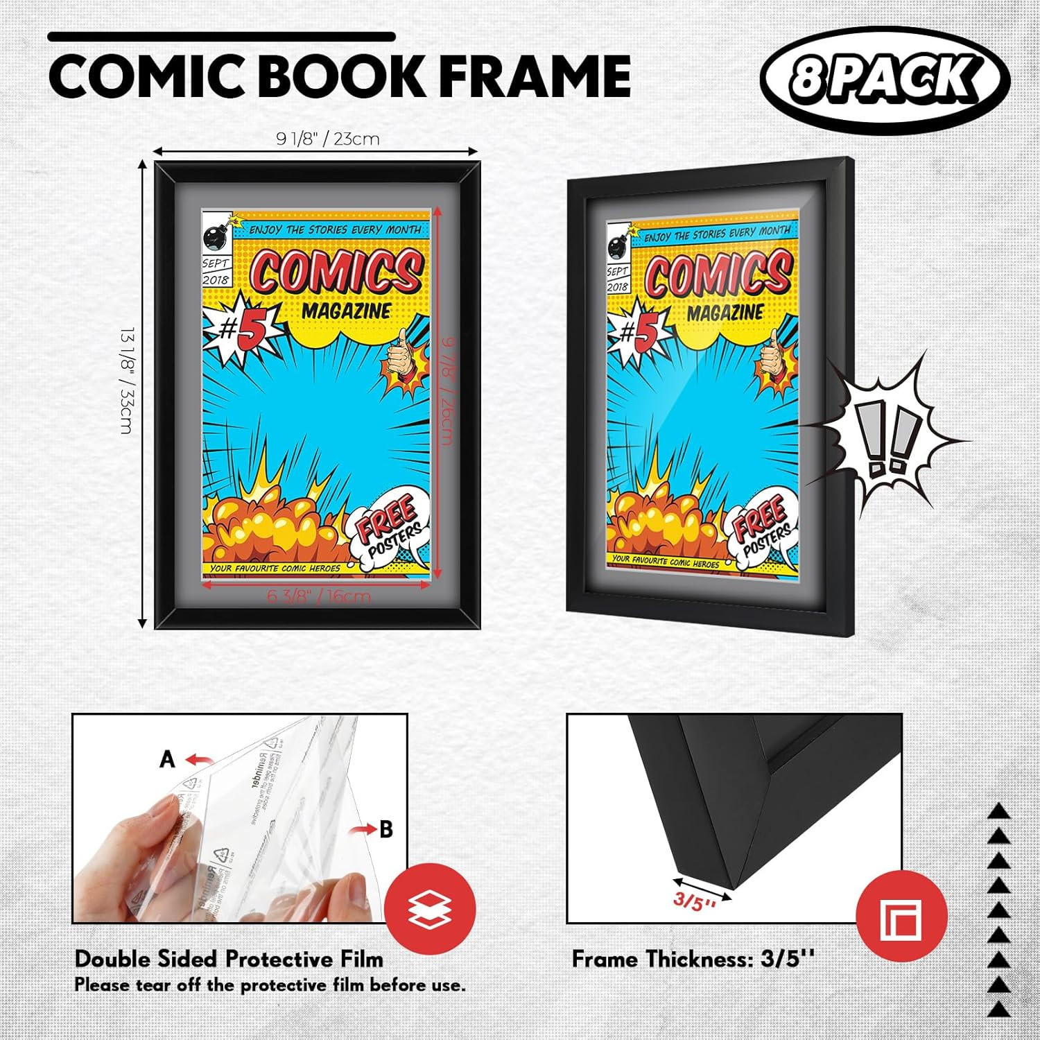 8 Pack Comic Book Frame, UV Protection, Comic Picture Magazine Frames Fits Curre