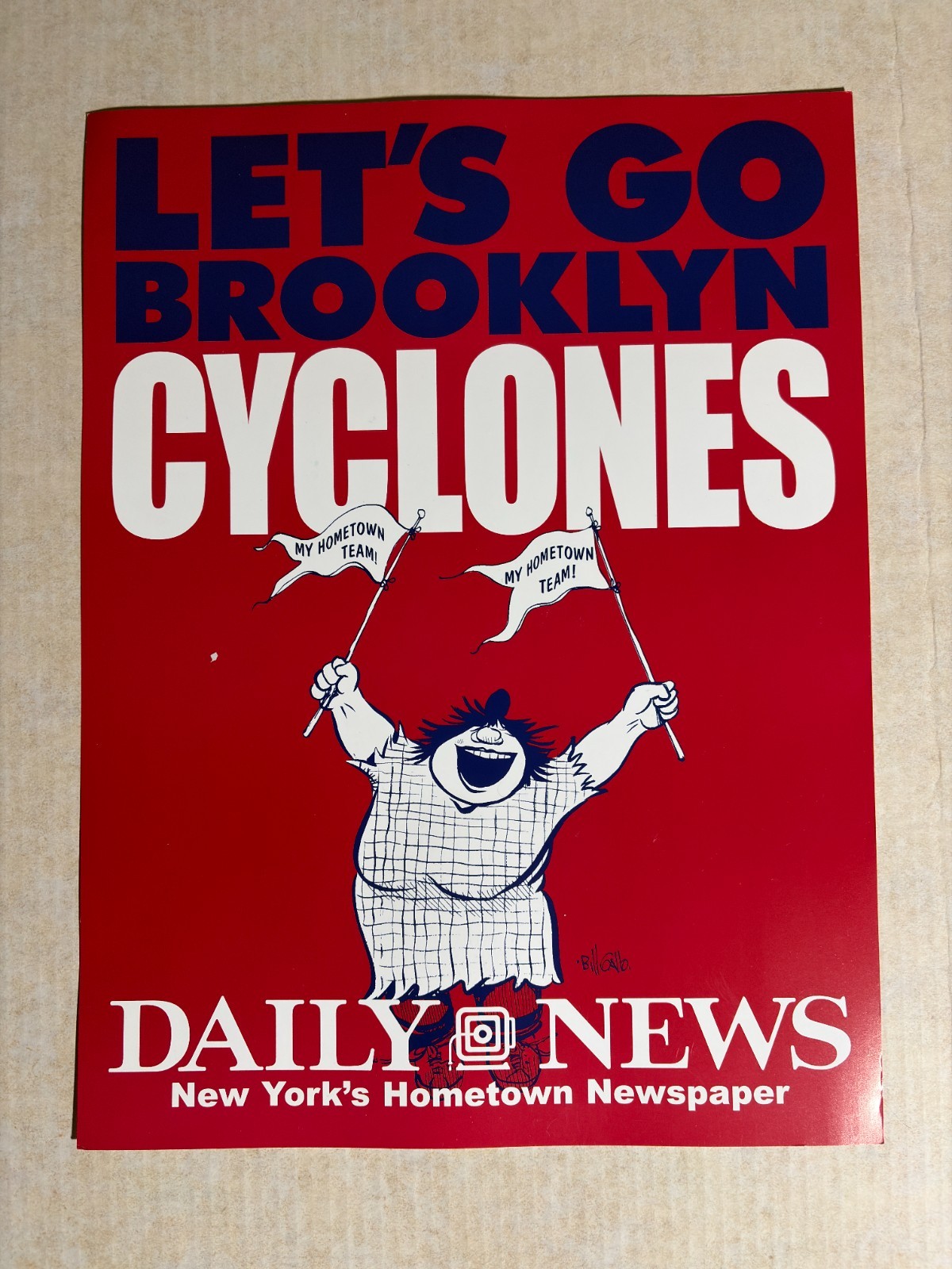2001 DAILY NEWS Brooklyn Cyclones Bill Gallo 12x16" 2-Sided Poster FVF 7.0