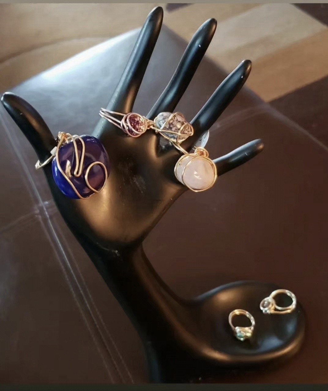 Handcrafted Wire Wrapped Stone Rings Lot of 3 Size 6,7,8