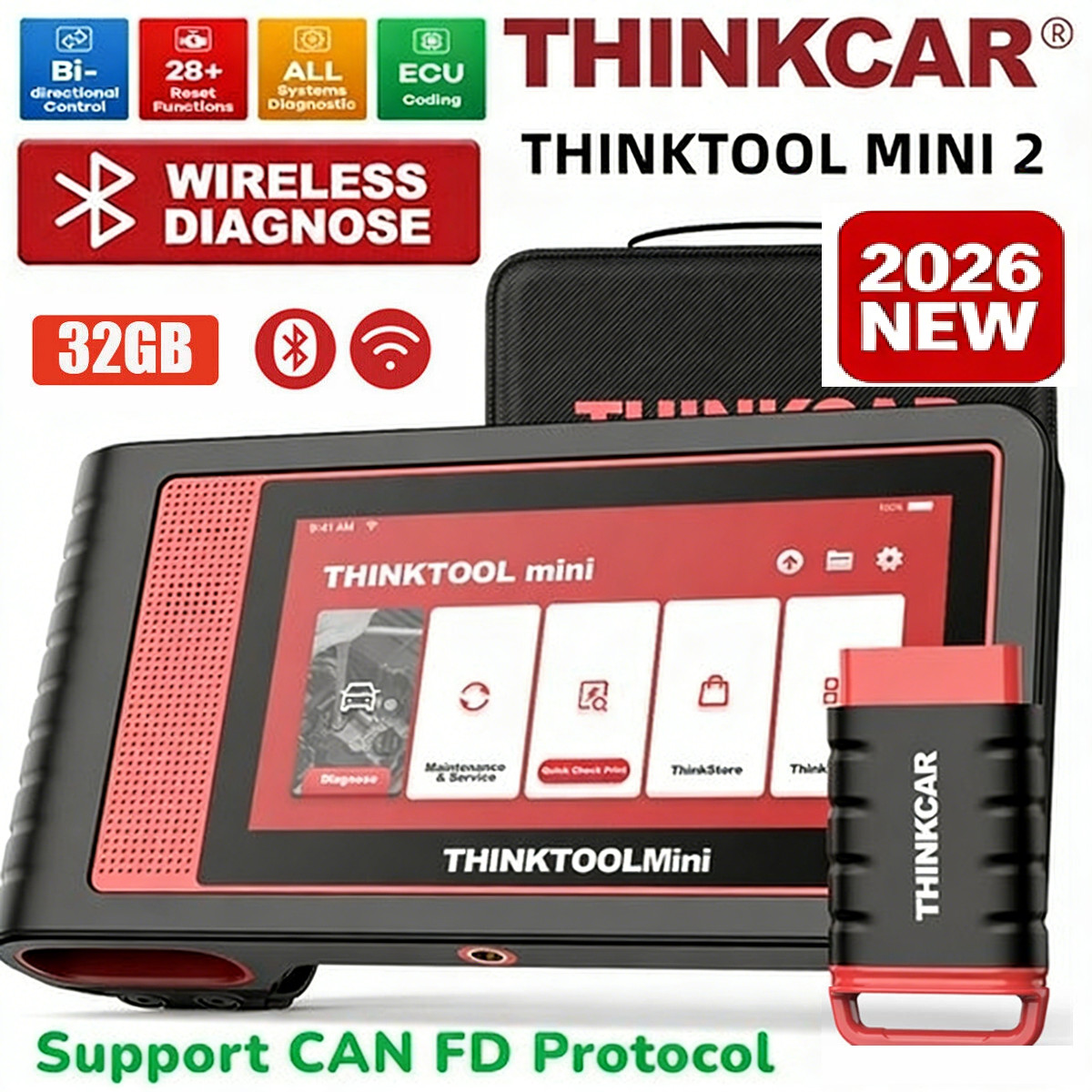 THINKTOOL MINI2 OBD2 Diagnosis ECU Coding Car Scanner All Systems 28 Reset CANFD