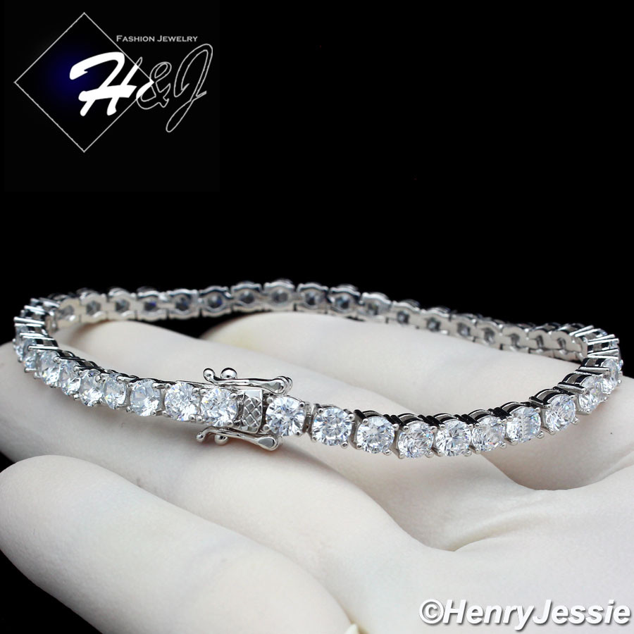 7"-8.5"MEN WOMEN 14K WHITE GOLD PLATED ICY BLING CZ 4MM 1 ROW TENNIS BRACELET*B2