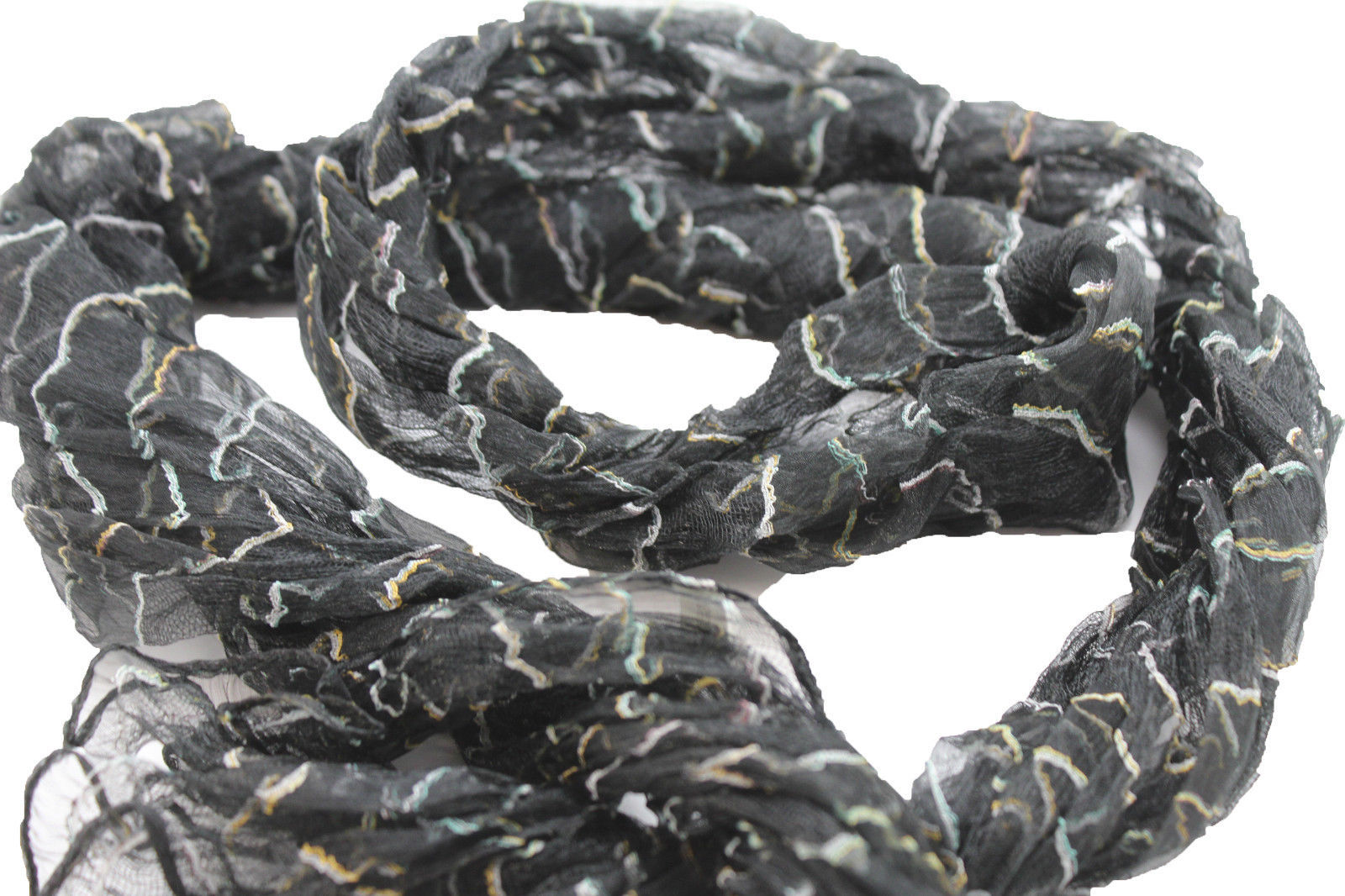 New Women Fashion Neck Scarf Sheer Fabric Light Long Striprs Black White Wrap