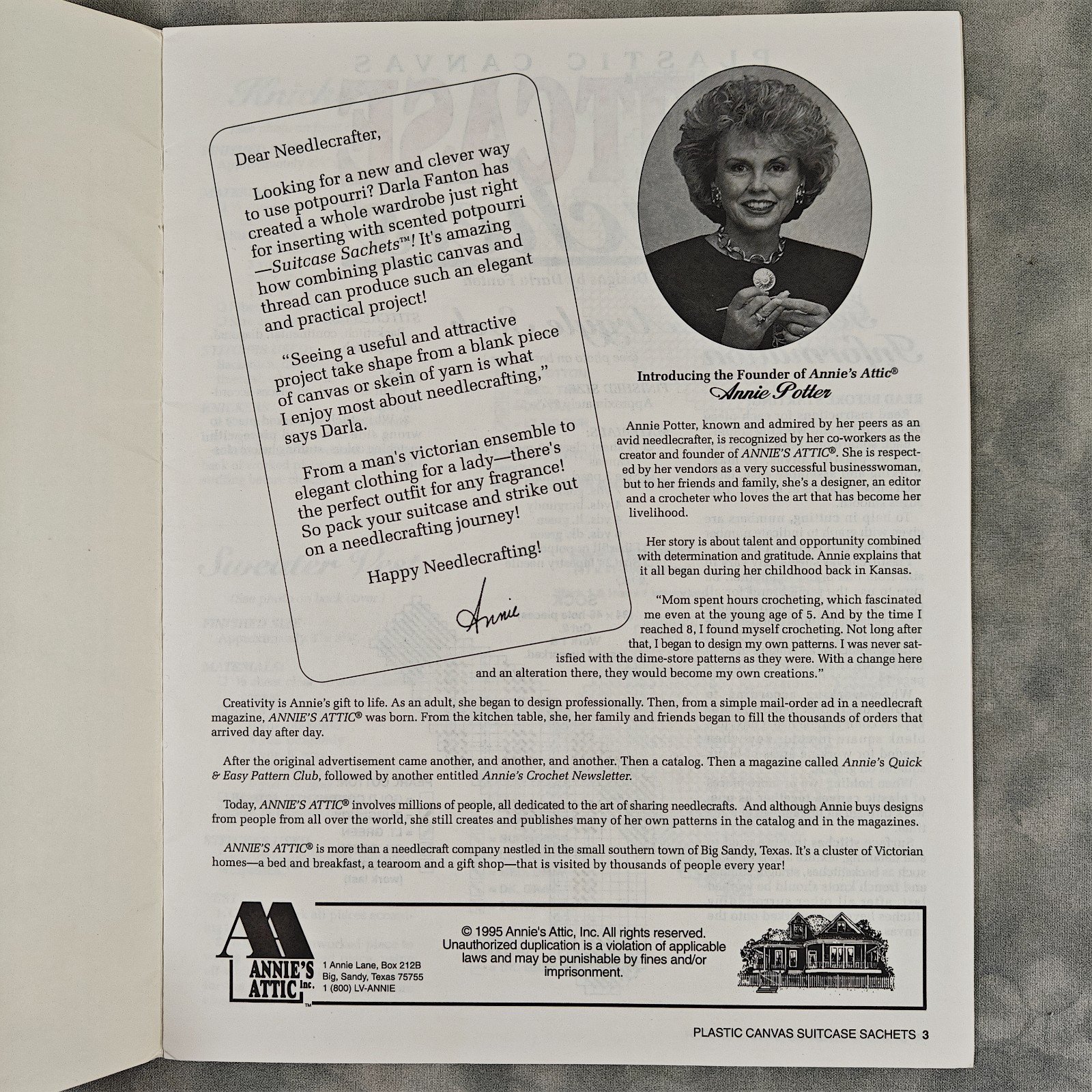 Plastic Canvas Suitcase Jackets Annie's Attic 878509 Pattern Leaflet 1995