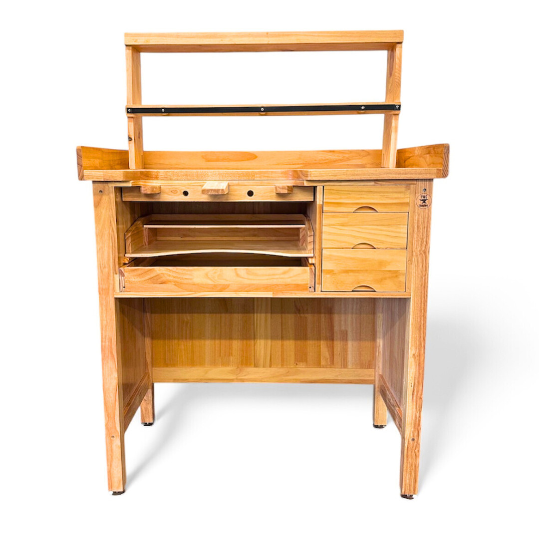 Deluxe Solid Wooden Jeweler's Workbench Set with Tool Storage Organizer Shelf