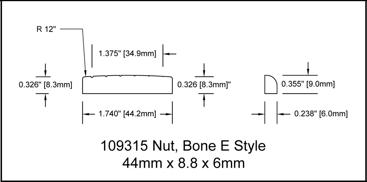 Nut Flat Bottom Bone 1 3/4 44mm White E 12r Slotted Unbleached