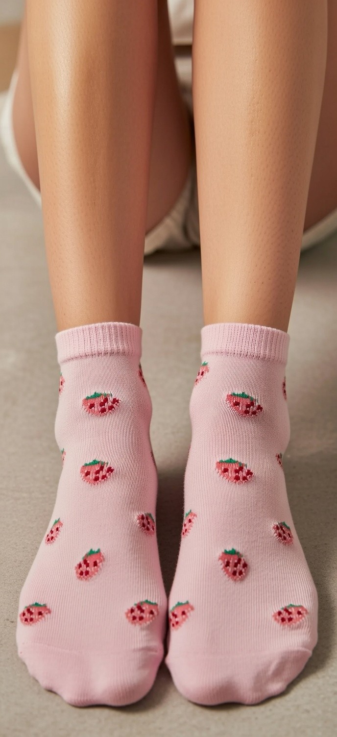 STRAWBERRIES | Womens Low Cut Food Fun Novelty Socks | One Size UK 4-7 EU 36-40