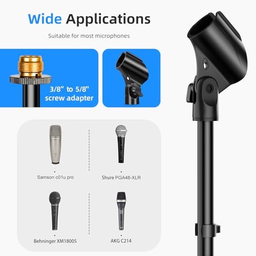 Microphone Stand Mic Floor Stand, Adjustable Height from 39" to 66", 180°