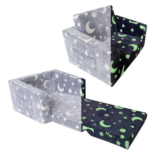 Glow in The Dark Toddler Sofa Chair - 2-in-1 Convertible Kids Moon Star