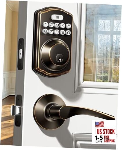 Keyless Entry Door Lock with 2 Lever Handles - Oil Rubbed Bronze Door Lever