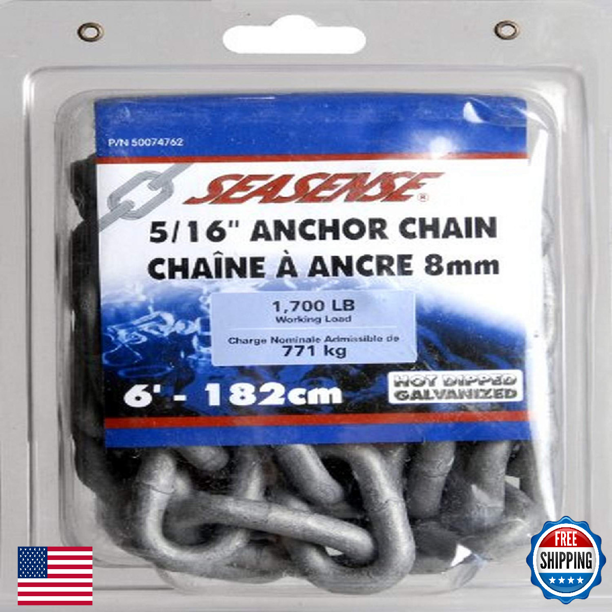 Anchor Chain 5/16" x 6' Heavy Duty Hot-Dipped Galvanized for Marine Use