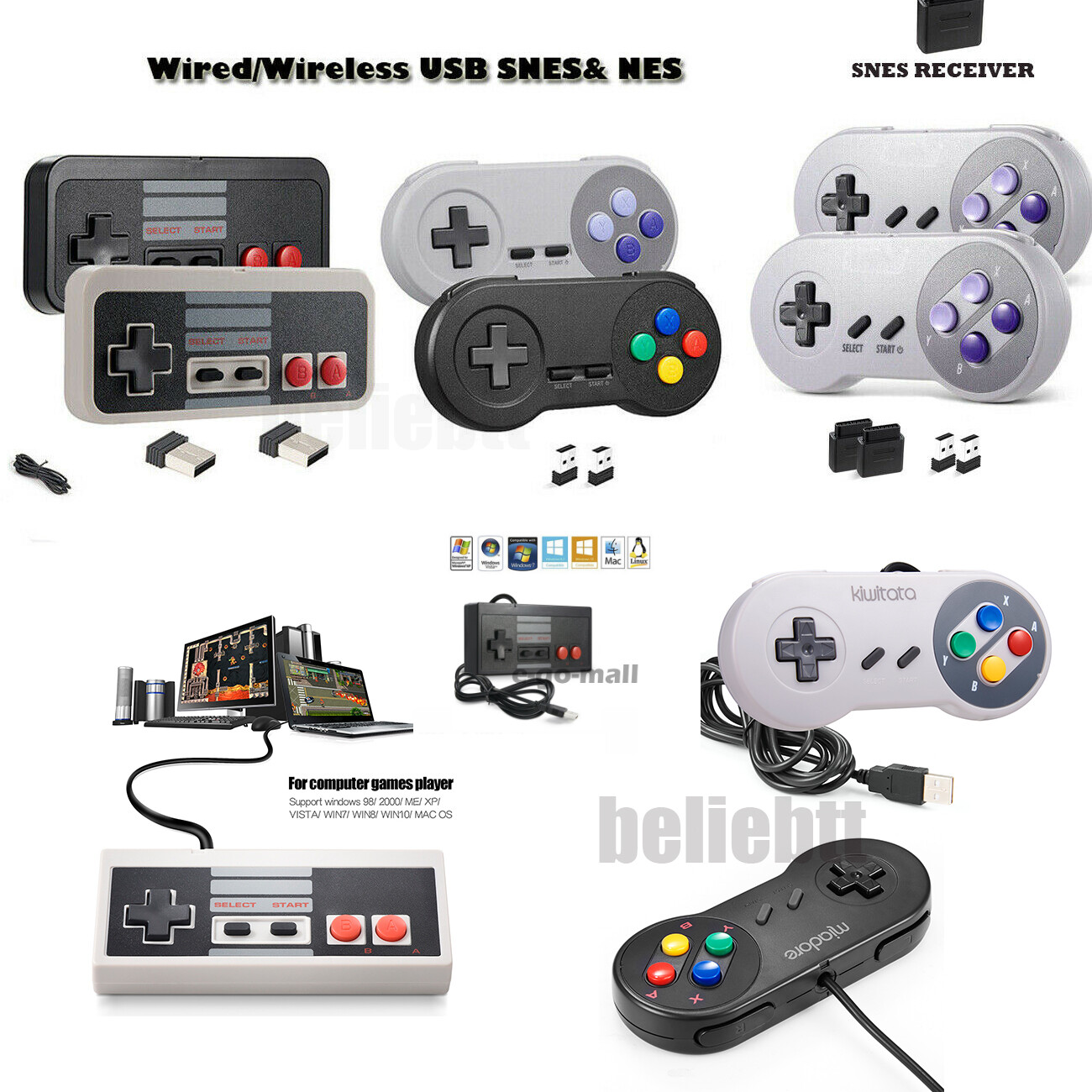USB SNES Gamepad NES N64 NGC Controller for PC Mac Raspberry Pi Wired/ Wireles
