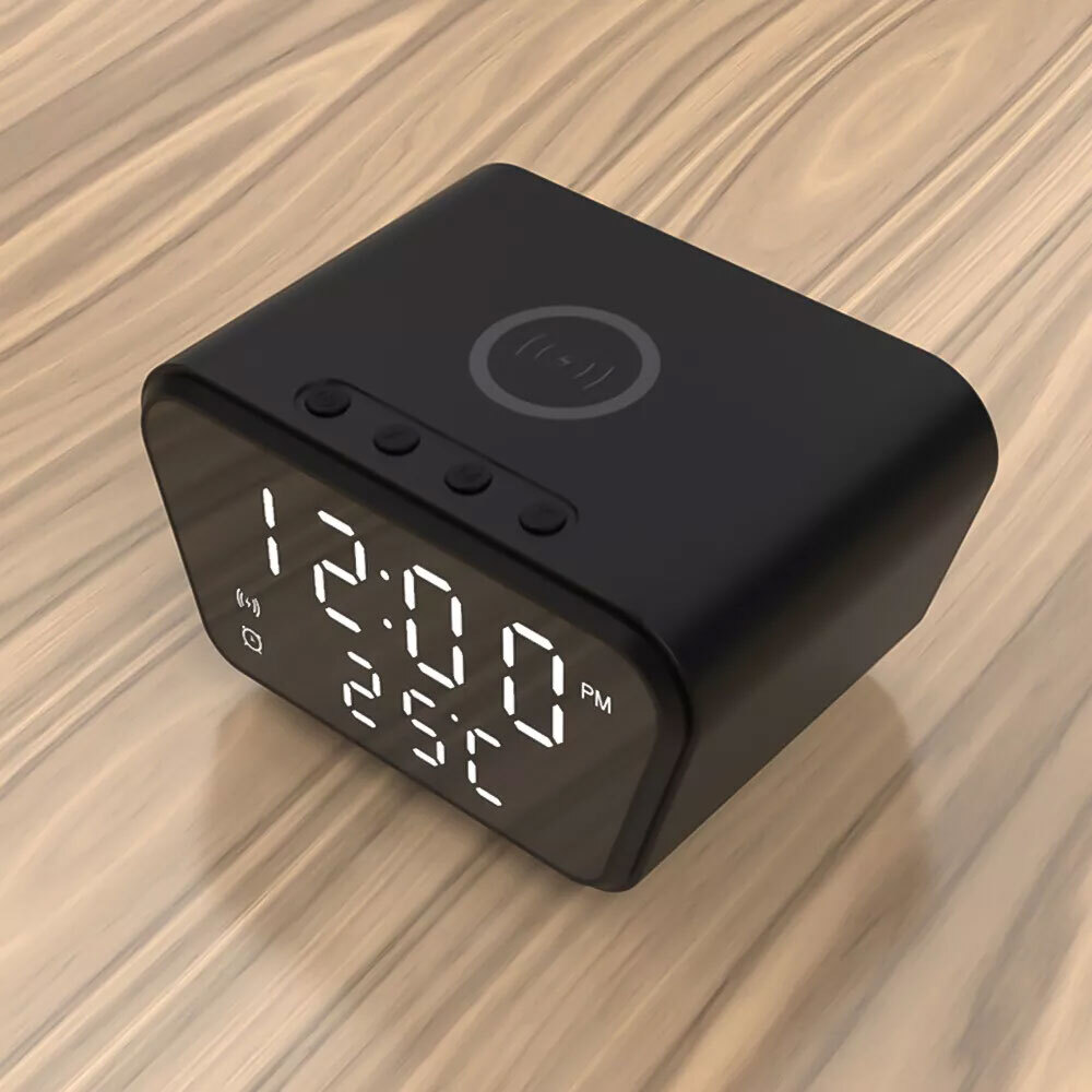 Smart Alarm Clock with 15W Wireless Charger, Date/Temp LED Display