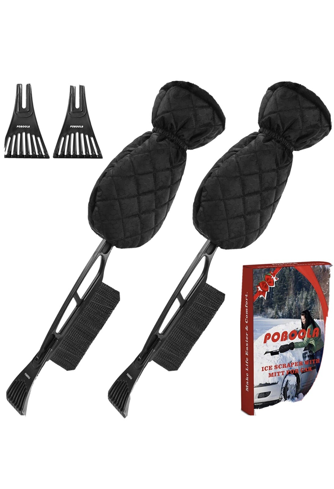 2 Pack Ice Scraper Mitt Car Windshield Brush  Snow Remover Christmas Gift