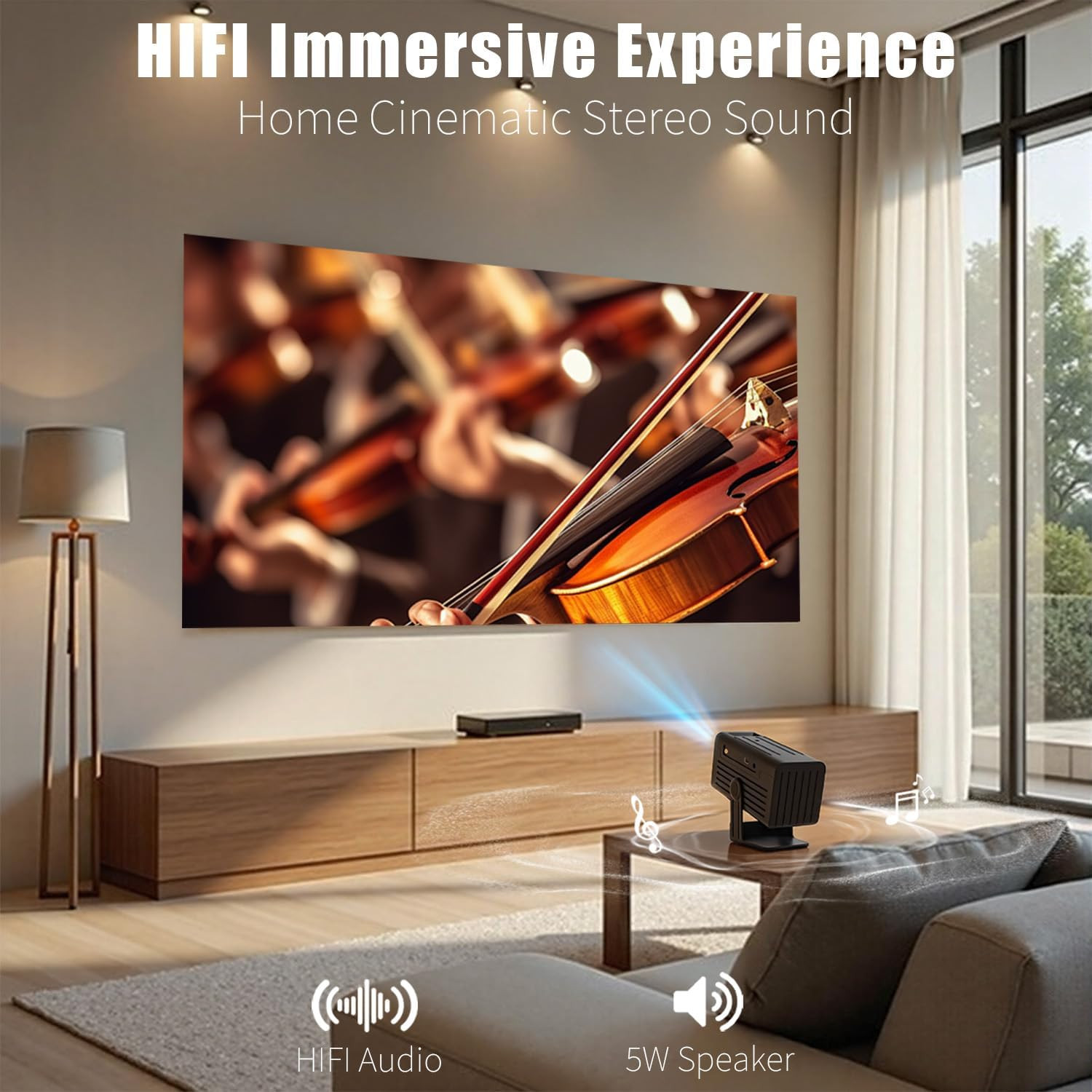 Mini Projector with WiFi and Bluetooth, 1080P Supported Smart Projector with Bui