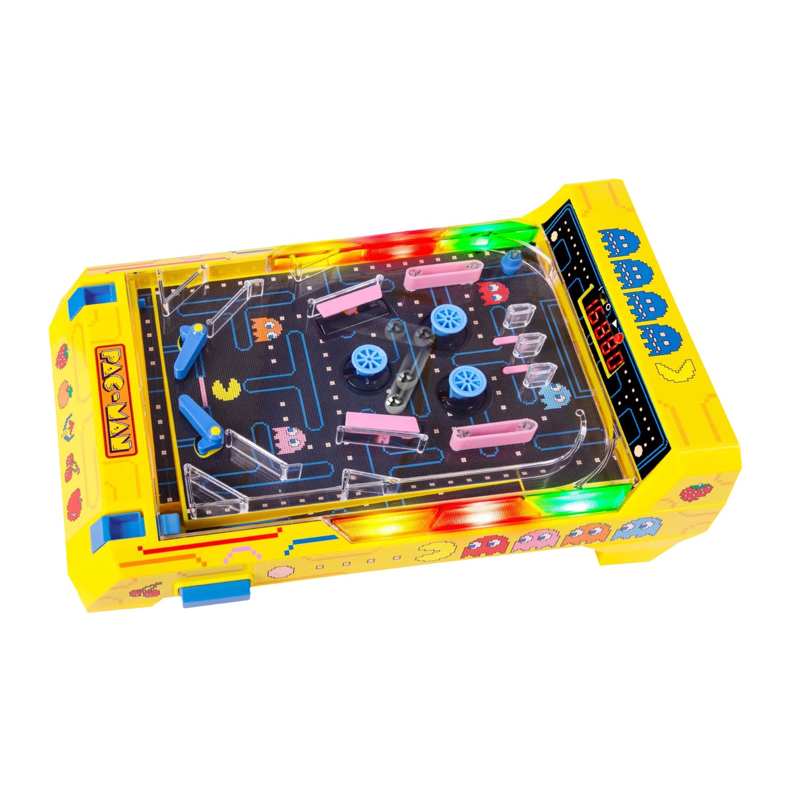 Pac Man Pinball Machine Tabletop Game Interactive LED Sound Effects Compact D...