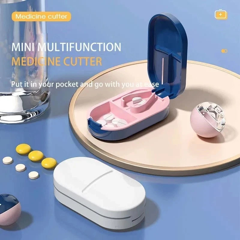 New PILL CUTTER Splitter Half Storage Compartment Box Medicine Tablet Holder.