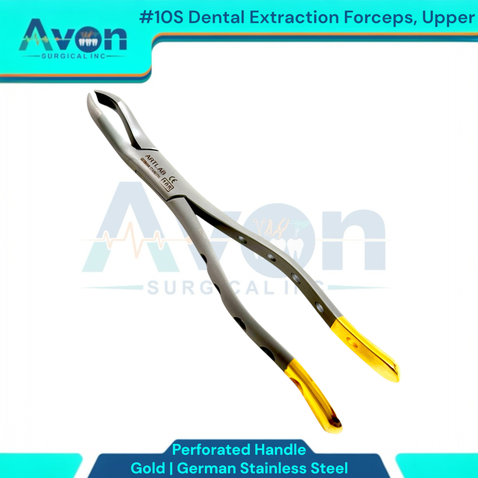 Upper Universal Tooth and Molars Extraction Forceps #10S, Serrated, Premium (1x)