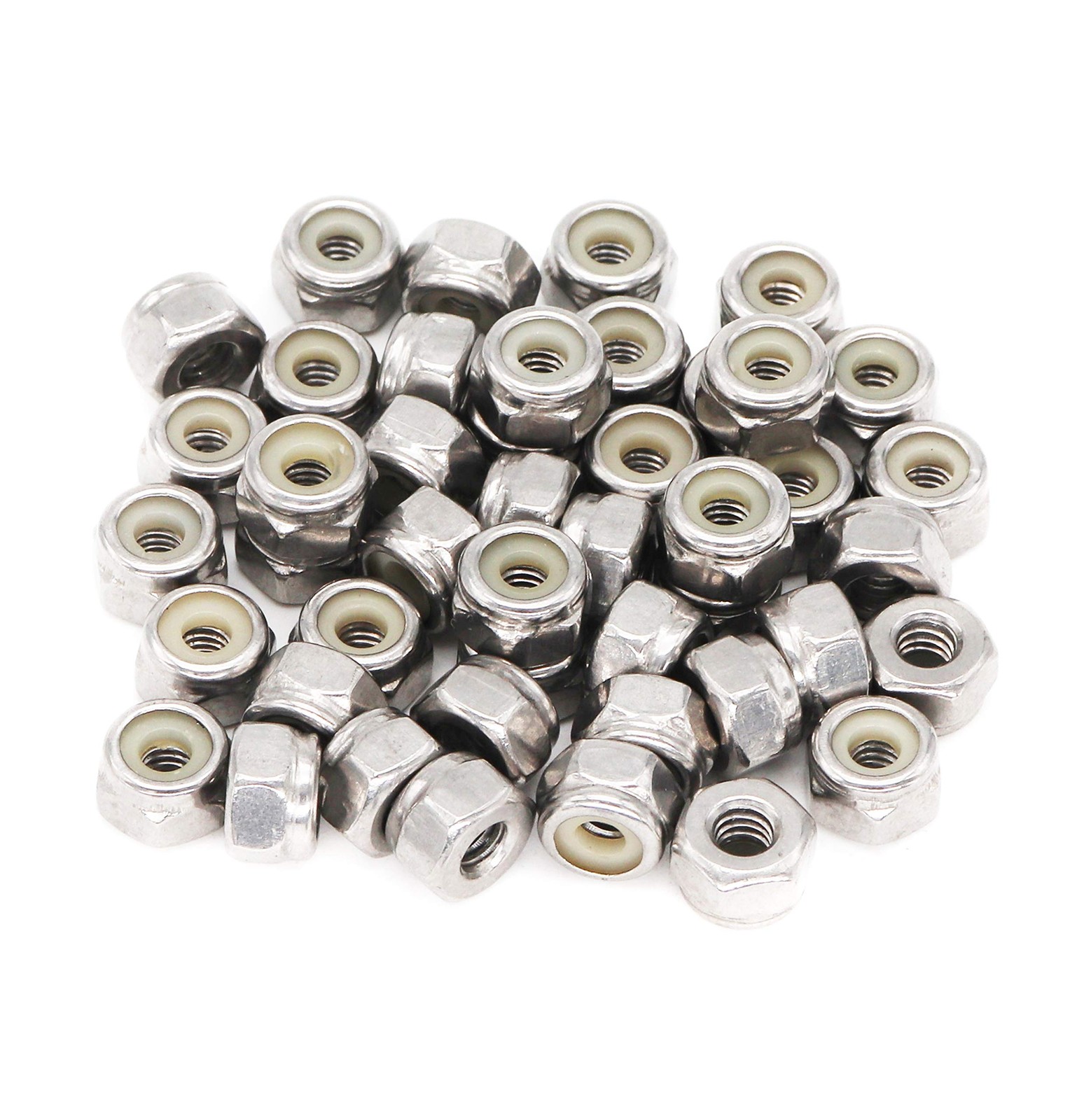 50pcs 1/420 Inch Nylon Inserted Self Locking Nuts  304 Stainless Steel, 1/4" ...