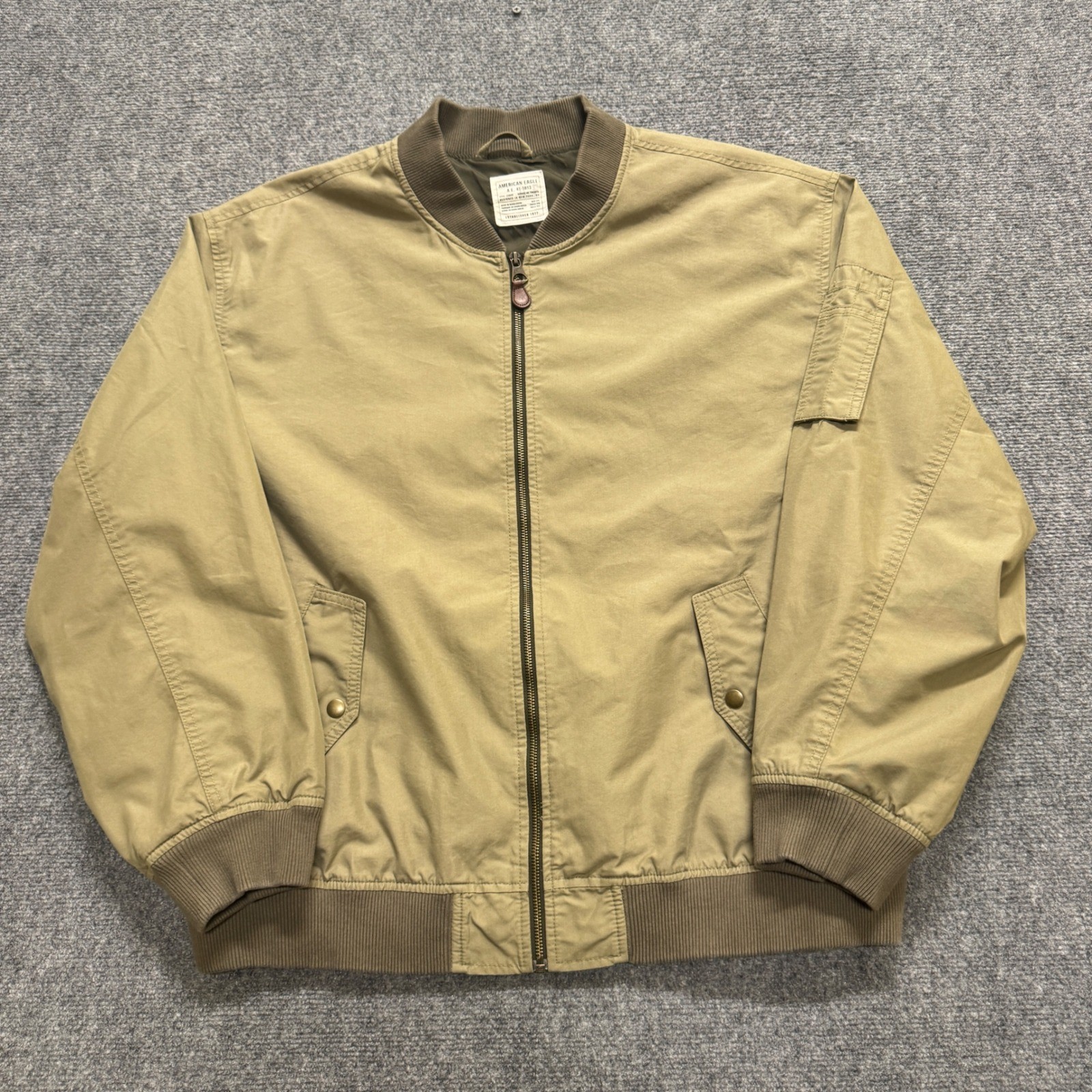 J. CREW Wallace & Barnes Men's Bomber Jacket Khaki Brown Full Zip Size XL